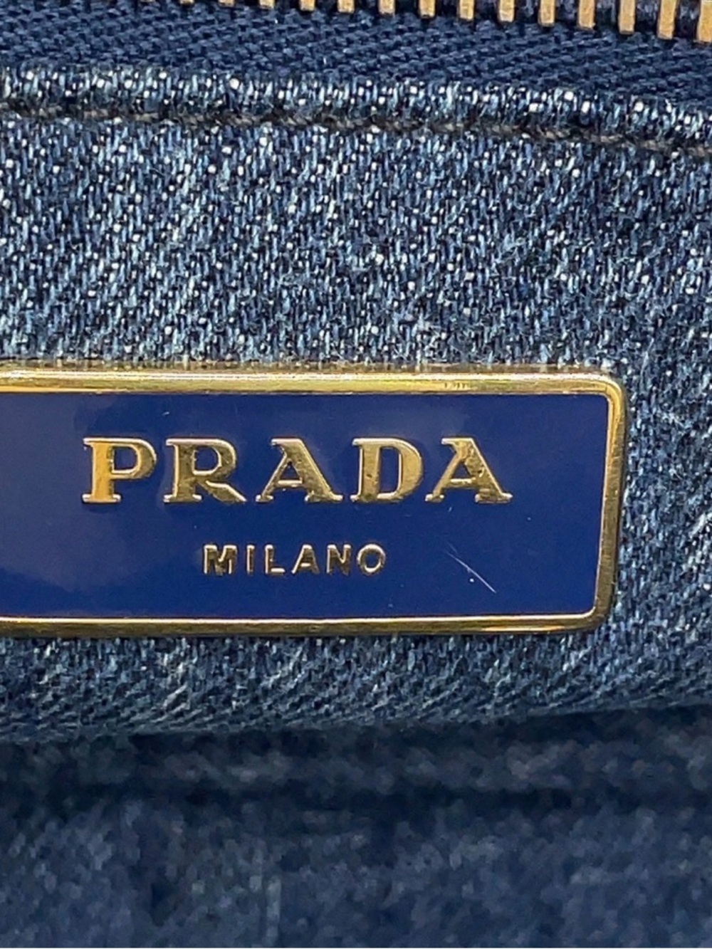 Prada Canapa Triangle Logo Denim Tote Bag Blue Canvas Handbag Small - Picture 15 of 16